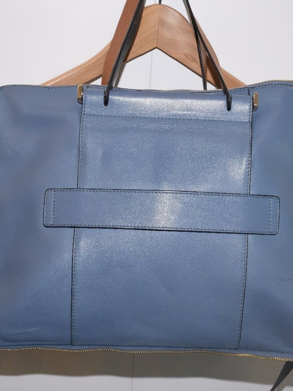 Piquadro Leather Work Bag Blue Two-Tone Crossbody Briefcase